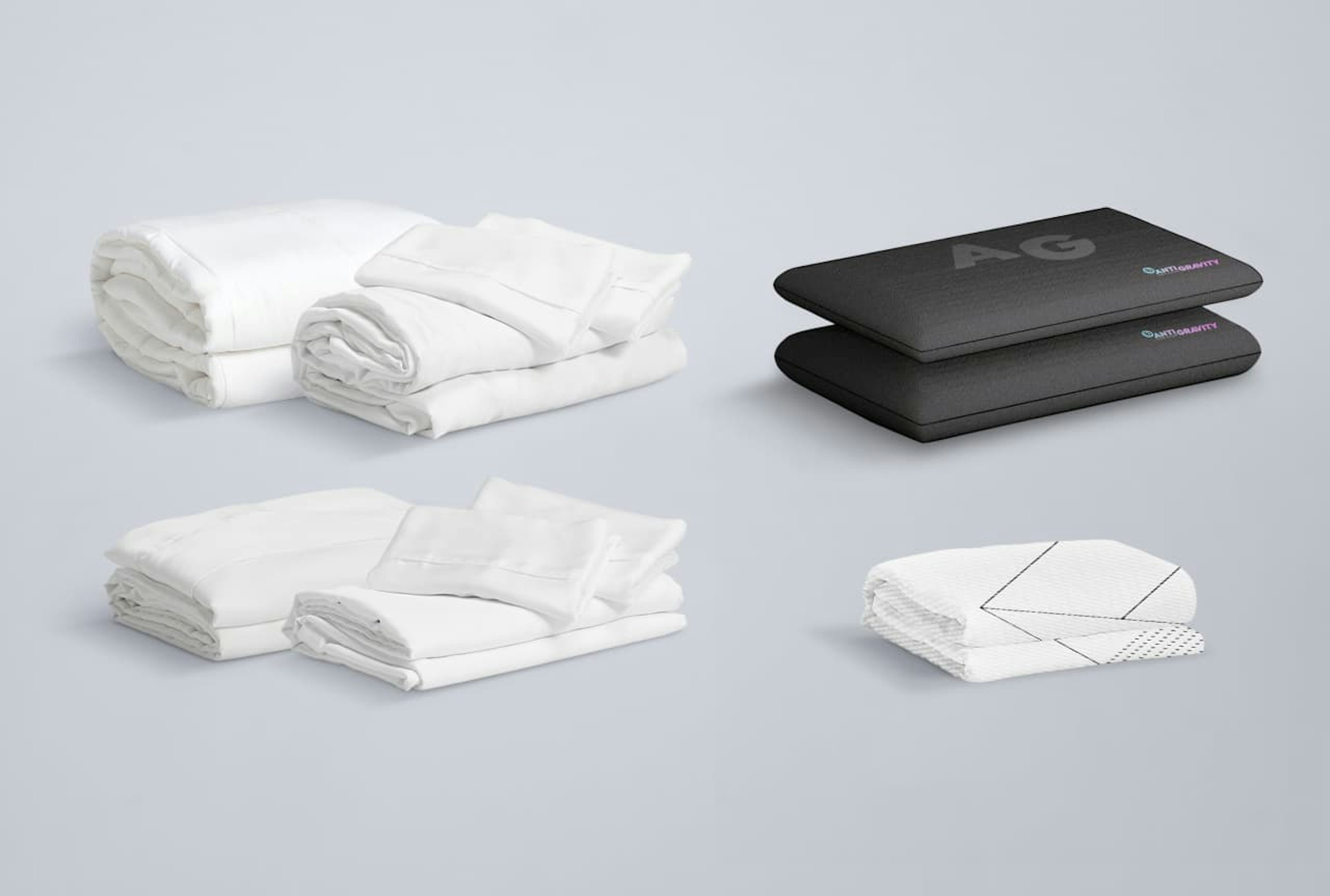 The Sleeping Duck Mach 2 Mattress, two Pillows, Fitted Sheet Set, Winter Duvet, Duvet Cover Set, Flat Sheet, and spare BreatheTech™ Cover.