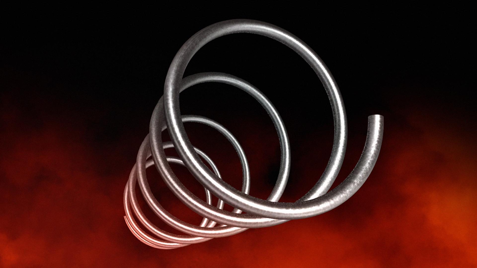 Indestruct Springs Twice-Tempered Steel against a warm, firey background.